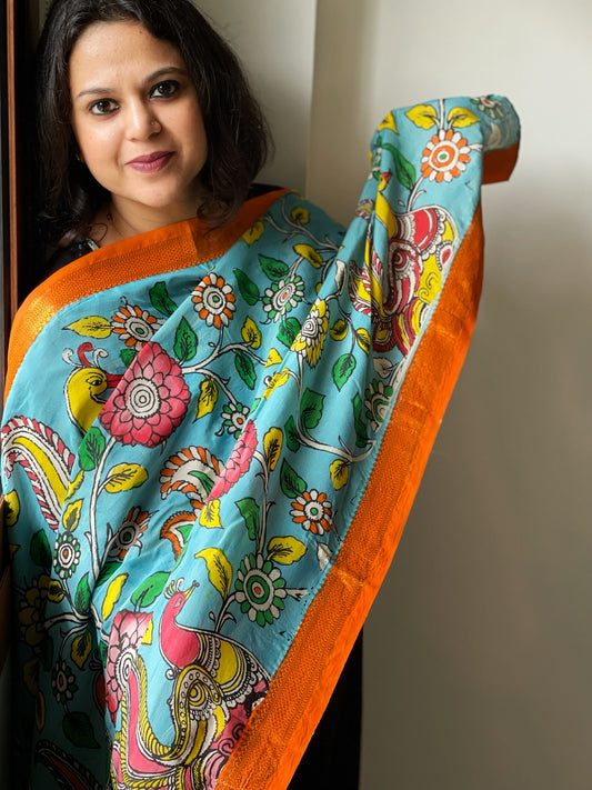 Handpainted Kalamkari Dupatta in Chennuri Silk