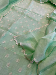Sea Green Suit Set with Gold Thread & Sequin Work in Pure Mul