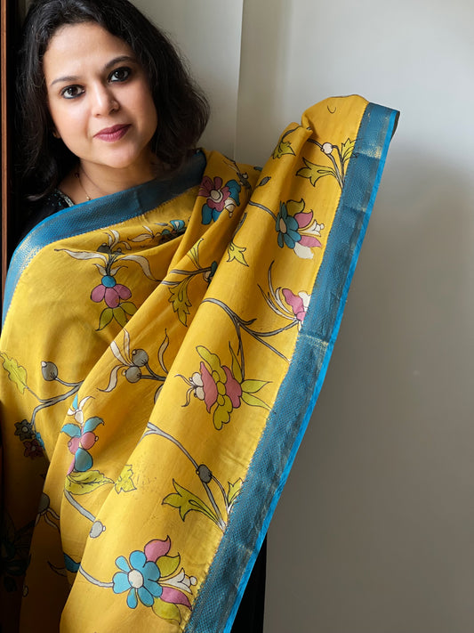 Handpainted Kalamkari Dupatta in Chennuri Silk