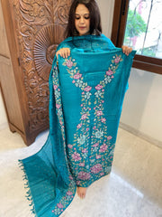 Firoza Suit Set with Cross-Stitch Embroidery in Pure Tussar Silk