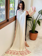 Ivory Rai Bandhej Dupatta with Lucknowi Handwork in Pure Gajji Silk