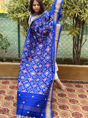 Royal Blue Handwoven Ikat Patola with Gotapatti & Pearl Handwork dupatta in Pure Silk