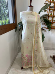 Dupatta Set with Thread Embroidery in Chanderi cotton