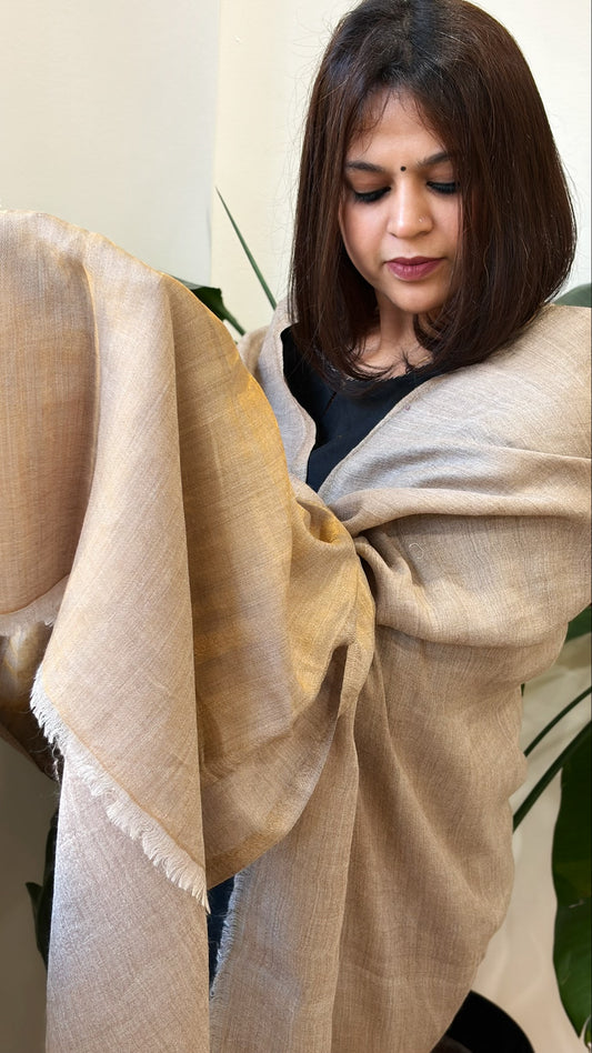 Lite Brown Pashmina Shawl with Zari