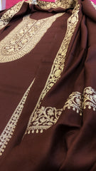 Chocolate Brown Winter Suit Set with Aari Work in Pashmina Wool
