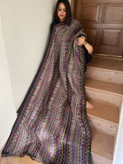 Grey, Black Handmade Kantha Dupatta in Silk