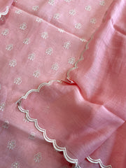 Peachish Pink Suit Set with Gold Thread & Sequin Work in Pure Mul