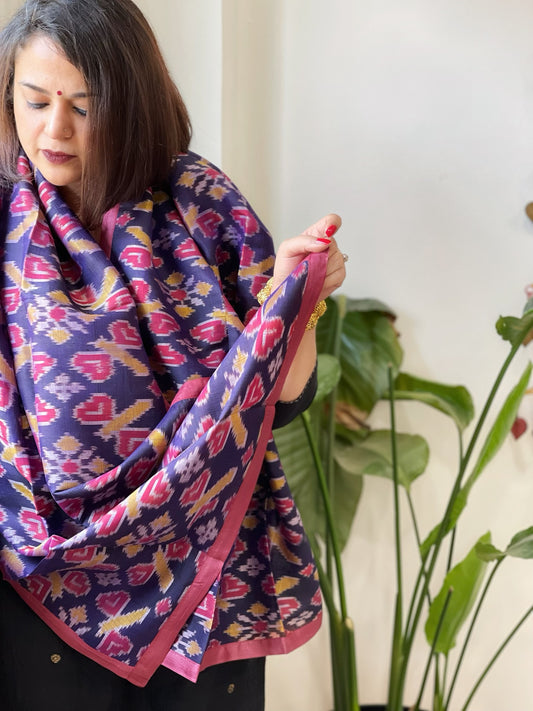 Blue Woven Ikat Stoles in Pure Silk
