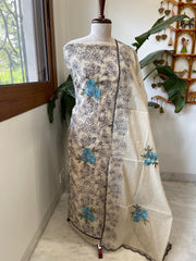 Suit Set with Thread Embroidery in Chanderi