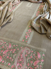 Dark Toosh Winter Suit Set with Aari Work in Pashmina Wool