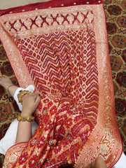 Handwoven Bareek Bandhani dupatta with Dabka Handwork in Pure Gajji silk