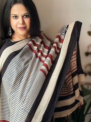 Beige Handblock printed dupatta in Mul Cotton
