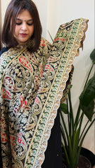 Black Chinon Dupatta with Aari Embroidery