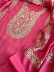Candy Floss Pink Winter Suit Set with Aari Work in Pashmina Wool