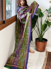 Blue and Green Handmade Kantha Dupatta in Silk