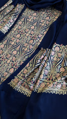 Navy Winter Suit Set with Aari Work in Pashmina Wool