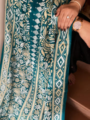 Rama Blue Handmade Nakshi Kantha Dupatta in Pure Silk