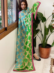 Turquoise, Green Chinon Dupatta with Gota Lace Work