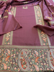 Mauve Winter Suit Set with Aari Work in Pashmina Wool