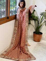 Maroon Woven Bandhej Banarasi Dupatta in Fine Georgette with Pearl, Sequin, Dabka Work