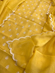 Yellow Suit Set with Gold Thread & Sequin Work in Pure Mul