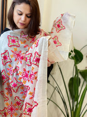 Tussar Silk dupatta with Patola Style Thread Embroidery