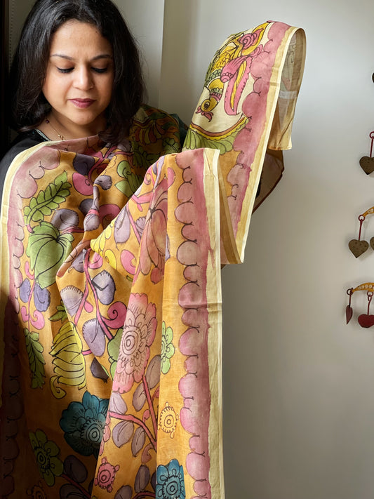 Handpainted Kalamkari Dupatta in Chanderi Silk