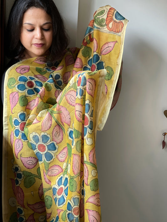 Handpainted Kalamkari Dupatta in Chanderi Silk