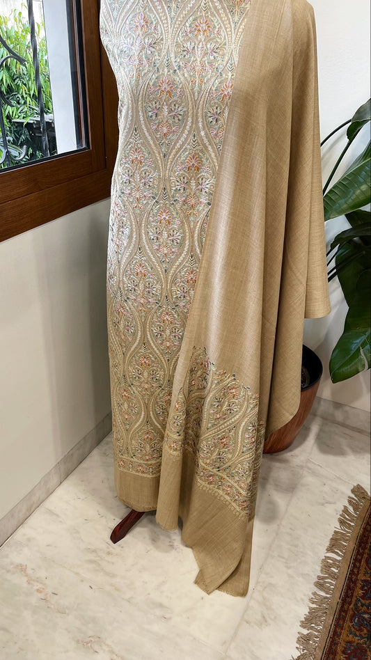Toosh Winter Suit Set with Aari Work in Pashmina Wool