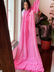 Pink Lucknowi Handwork Dupatta in Pure Georgette