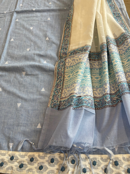 Blue Handwoven Suit Sets in Pure Cotton