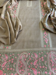 Dark Toosh Winter Suit Set with Aari Work in Pashmina Wool