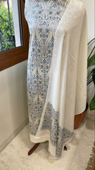 White Winter Suit Set with Aari Work in Pashmina Wool
