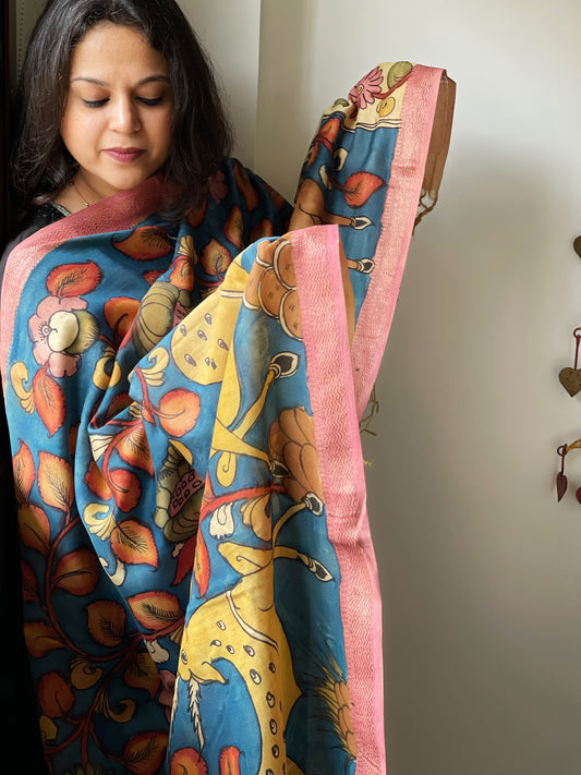 Handpainted Kalamkari Dupatta in Chanderi Silk