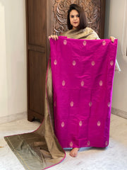 Purplish Pink Designer Handwoven Kadwa Banarasi Suit Set in Pure Silk