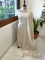 Gold Suit Set with Lucknowi Handwork in Tissue Chanderi