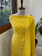 Yellow Suit Set with Gold Thread & Sequin Work in Pure Mul