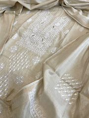Gold Suit Set with Lucknowi Handwork in Tissue Chanderi