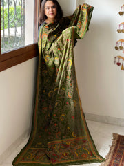 Green Handmade Kantha Dupatta in Silk