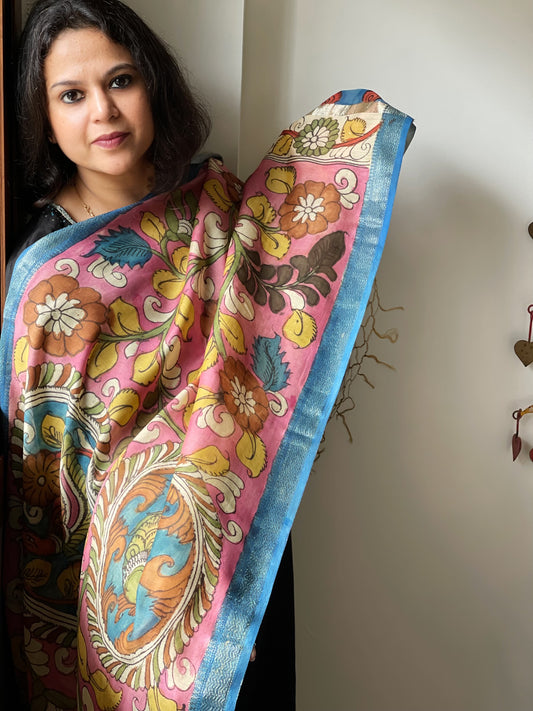 Handpainted Kalamkari Dupatta in Chanderi Silk