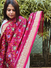 Pink Handwoven Ikat Patola with Gotapatti & Pearl Handwork dupatta in Pure Silk