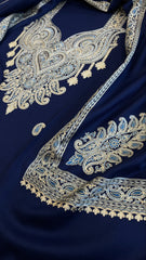 Navy Winter Suit Set with Aari Work in Pashmina Wool