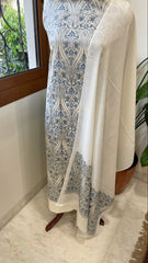 White Winter Suit Set with Aari Work in Pashmina Wool