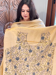 Lite Peach Suit Set with Kantha Handwork in Pure Tussar Silk