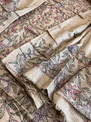 Lite Brown Suit Set with Kantha Handwork in Pure Tussar Silk