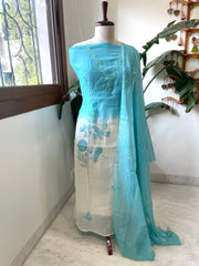 Suit Set with Thread Embroidery in Mul Chanderi