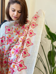 Tussar Silk dupatta with Patola Style Thread Embroidery