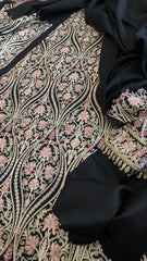 Black Winter Suit Set with Aari Work in Pashmina Wool