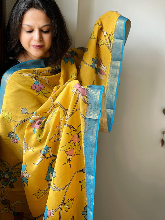 Handpainted Kalamkari Dupatta in Chennuri Silk