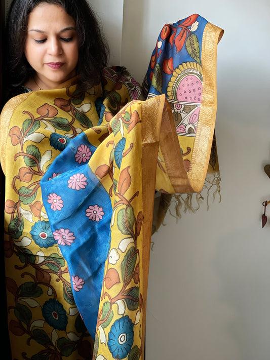 Handpainted Kalamkari Dupatta in Chanderi Silk